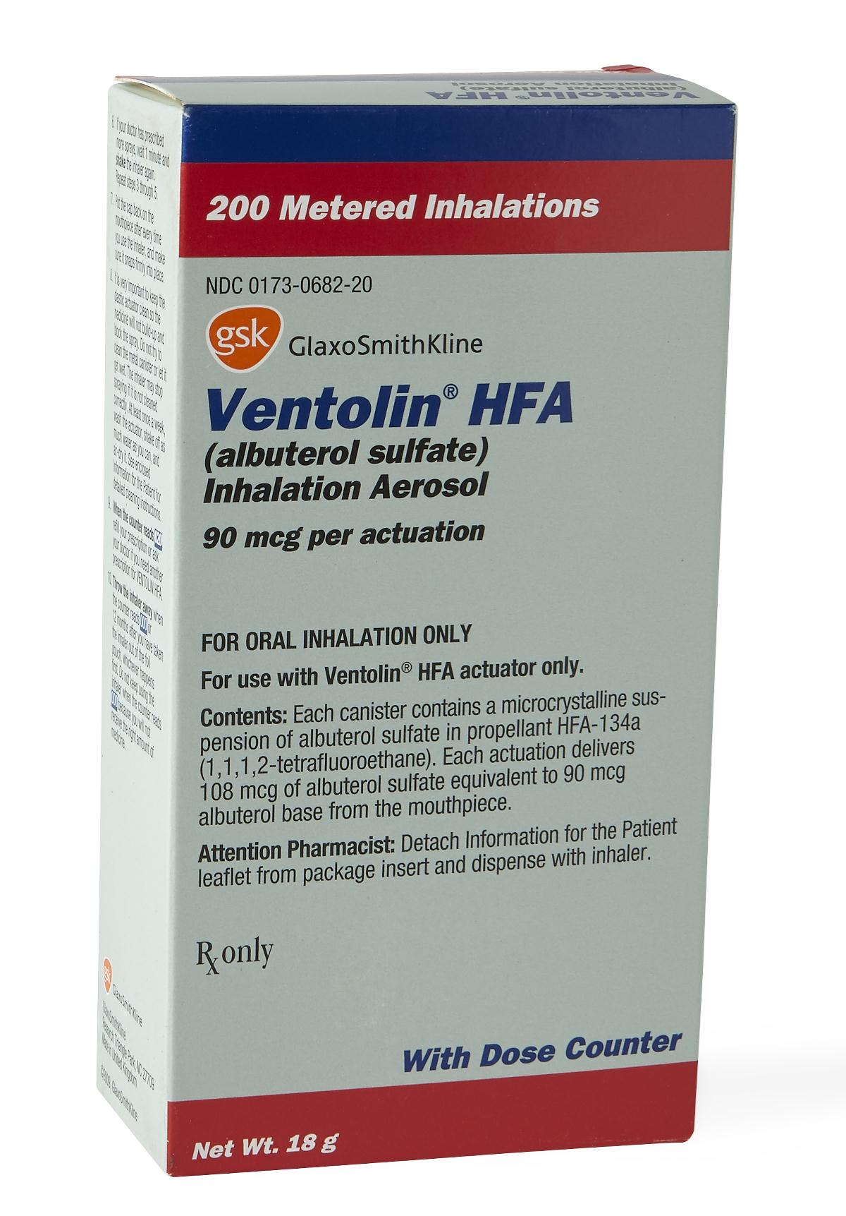 Ventolin HFA Inhaler 18 gm 90 mch 200Dose, Ea Dealmed Medical Supplies