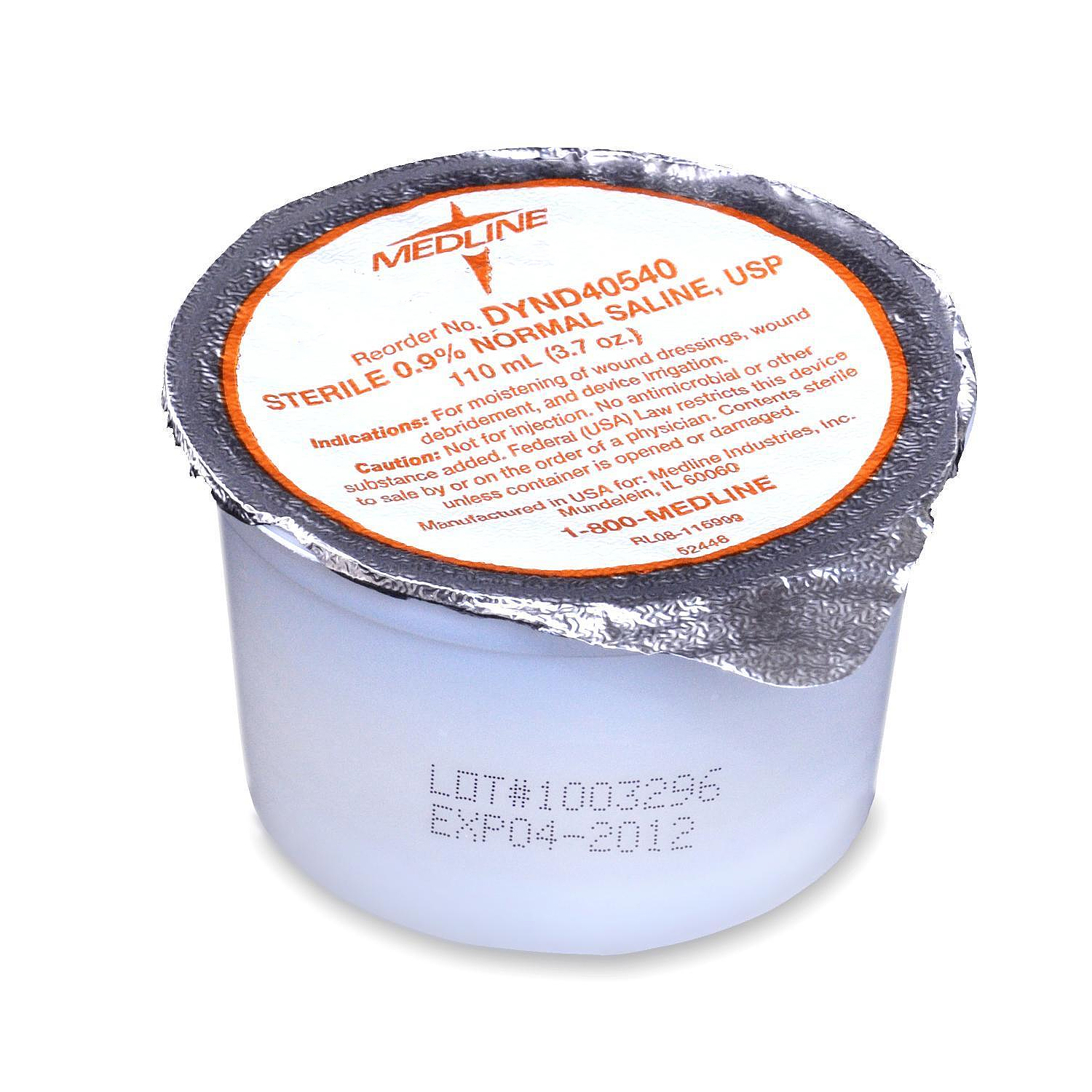 Saline Sterile 110 mL Cup, 48/Cs