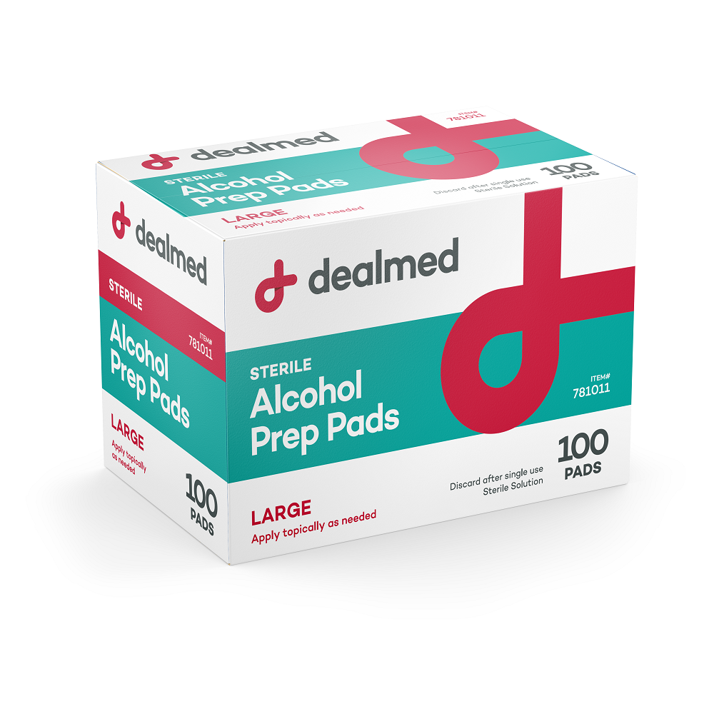 Alcohol Prep Pad Large, 100/Box | Dealmed Medical Supplies